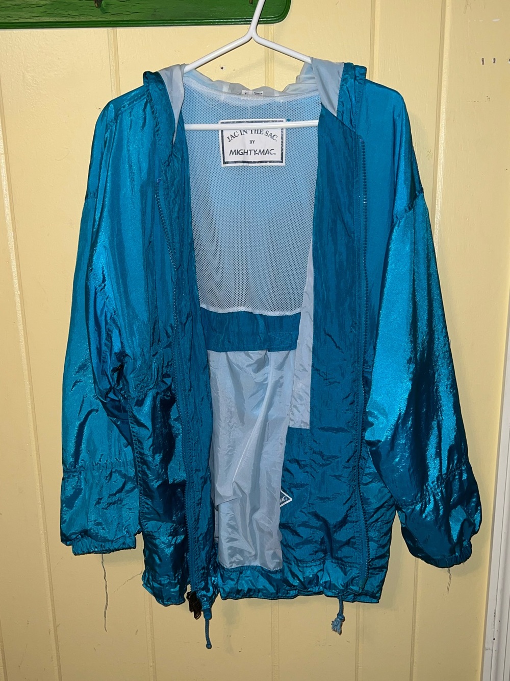 Mighty Mac Blue Nylon Outdoor Hooded Retro Windbreaker Rain Jacket 90’s Size L - Picture 2 of 12